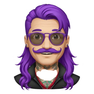  long purple haired man, mustached and face tattoes, handsome, sunglassess wearing sticker