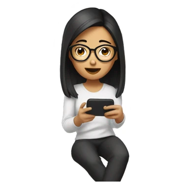 Asian girl with glasses on her phone sitting on a bed sticker