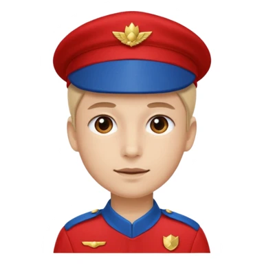 Vendeur comptoir habiller en rouge portant une casquette bleu sticker