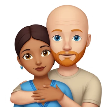 Bald white male with ginger beard and blue eyes hugging indian brown woman with short DARK black hair sticker