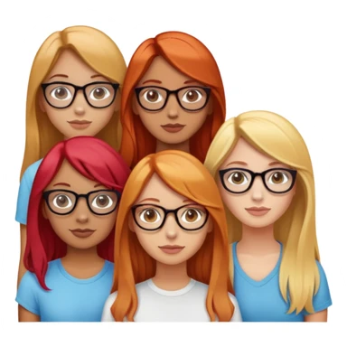 friendgroup of four girls. One of them with red straight hair and light skin. The second girl with tanned skin and long blonde hair. The third girl with long wavy hair and light skin. The fourth girl with glasses and medium length hair and also light skinned sticker