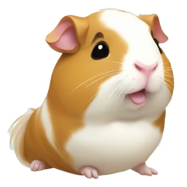 Guineapig playing on a pile of veggies and fruit with a piece of cucumber in his mouth sticker