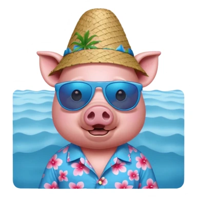 Pig with blue aloha shirt, birthday hat, sunglasses sticker