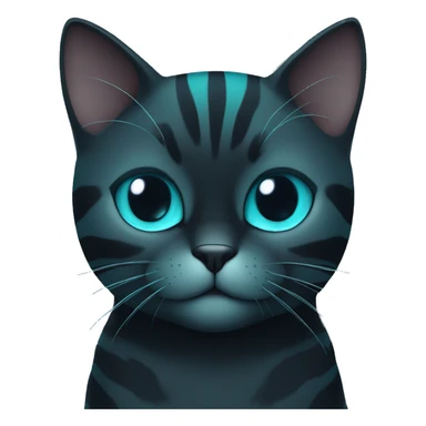 black cat with teal stripes and blue nose and blue eyes with a blue star pattern on the belly of its fur sticker