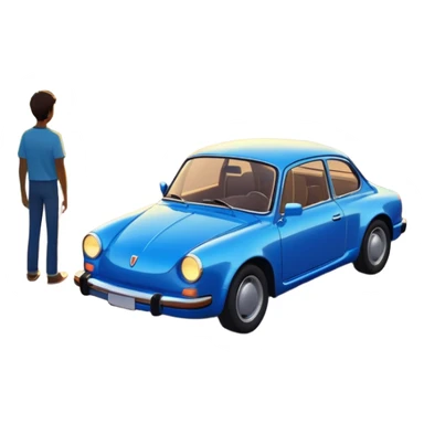 A parked blue car sits quietly on the side of an open road, facing a breathtaking sunset. Two people stand outside, backs turned, watching the horizon. The road stretches endlessly ahead, surrounded by a peaceful, glowing landscape full of light, warmth, and possibilit sticker