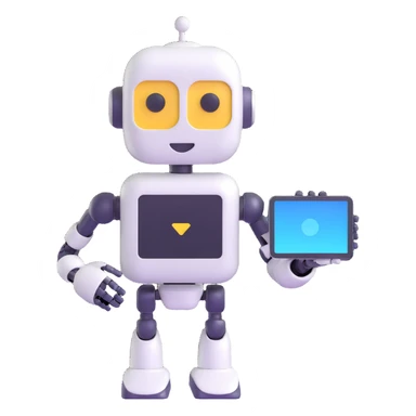 a robot presenting a screen, 3D emoji style sticker