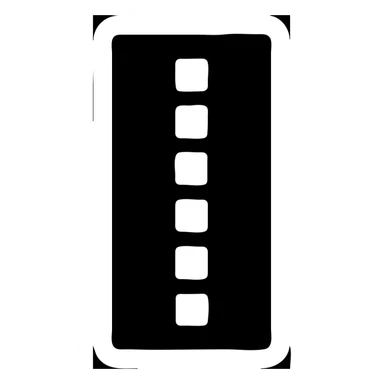 minimal solid white icon of a bold rectangle with seven small solid squares in a vertical row, very geometric, Netflix UI style, black background sticker