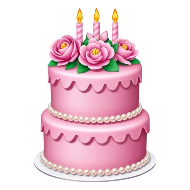 Three layer highly detailed pink celebration cake adorned with flowers and pearls sticker