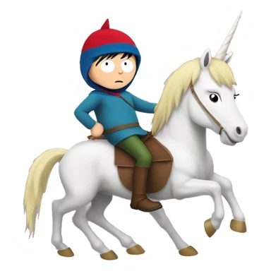 stan marsh from the show south park riding a unicorn sticker