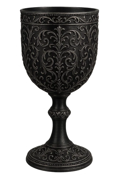 gothic goblet, black with silver filigree, no background sticker