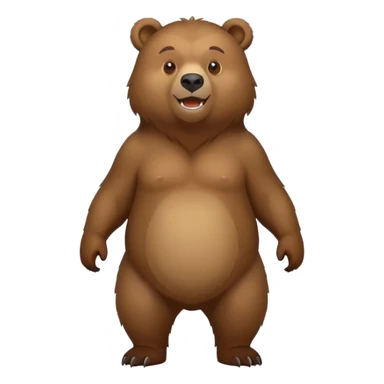 Cartoonish Russian grizzly bear, standing upright, front view, iOS emoji style sticker