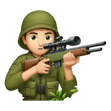 person sninping aiming with a long sniper in a big bush sticker