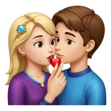 A boy and a girl kissing and the girl has a shiny BIG ring sticker