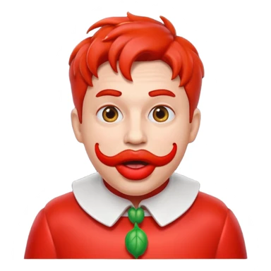 funny theater actor character who ate tomatoes, tomato sauce around mouth, dramatic expression, stage costume collar, 3D cartoon, mobile game icon style, clean background, no text, no watermark
 sticker
