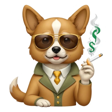 A dog with sunglasses is smoking a cigarette, dollars are flying at him. sticker