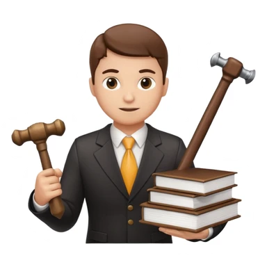 Create an emoji symbolizing the legal support of the business and financial assistance from accountants. The image should combine the image of a lawyer with a hammer of justice and an accounting book next to the logo of a reliable company protecting the interests of business. sticker