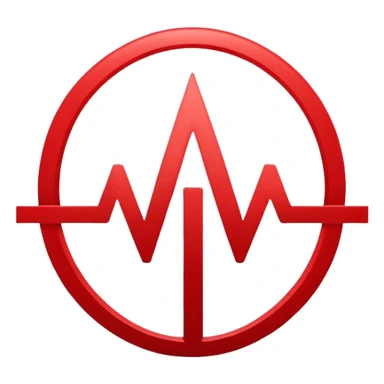 Minimalistic logo for MedSignal, sleek red pulse forming the letters 'AI' inside a smooth geometric shape, glowing red accents, clean white background, no black, conveying high-tech healthcare and AI technology sticker