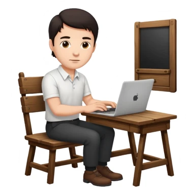 Rich man working setting on a chair in shirt, dark hair, and near the desk with laptop he is german very beautiful looks like sticker