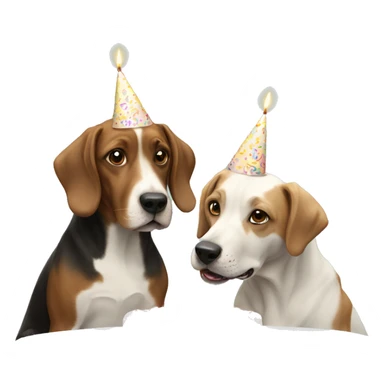 Two dogs eating a birthday cake sticker