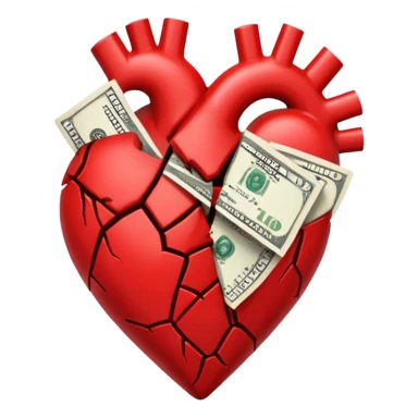red broken heart glued together by dollars sticker