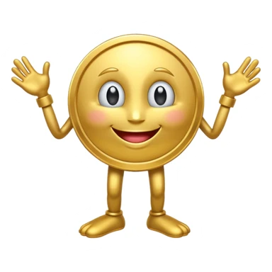 coin mascot with eyes, mouth, arms and legs sticker