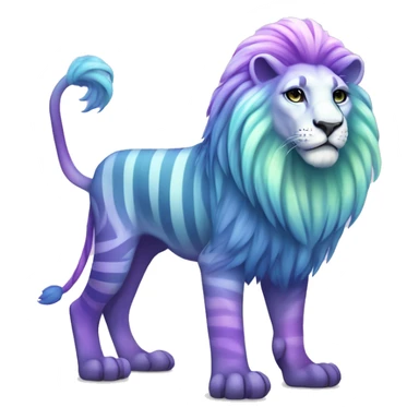 Colorful pastel vernid fantasy creature LiLaiRa Kamirah Falvie whiskers paws full body purple gradient stripes with pastel blue braided tail lion sticker