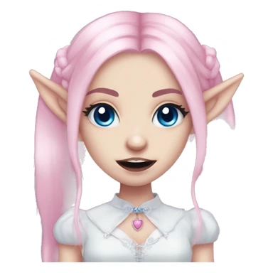 Cute spooky CUTE pink pale vampire teeth pretty pink eyebrows vampire goth princess elf ears blue eyes pink hair sticker