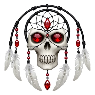 Blood-red, bloody, obsidian-black, edgy, dream catcher, red gemstones, black wires, black threads, skull, white feathers, badass, evil, gorgeous aesthetic, gothic decor sticker