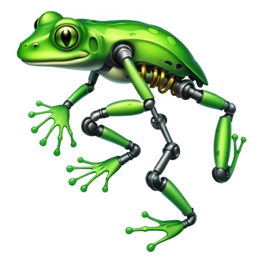mutant frog with mechanical leg and toxic green glow sticker
