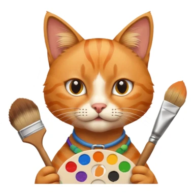 A cat holding brushes and a colour pallete because he is an artist sticker