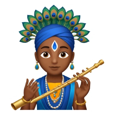 Blue Krishna and peacock feather on head with flute sticker