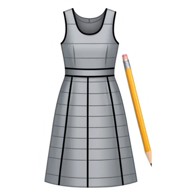 Icon for Fashion Design: a dress pattern with measurements, a ruler, and a pencil. The icon should represent the process of designing clothing with a focus on precision and tailoring. Transparent background. sticker