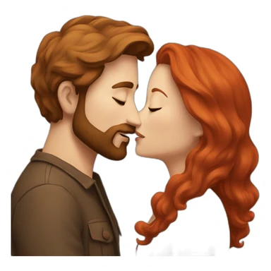 a bearded man with brown hair kissing a woman with red hair sticker