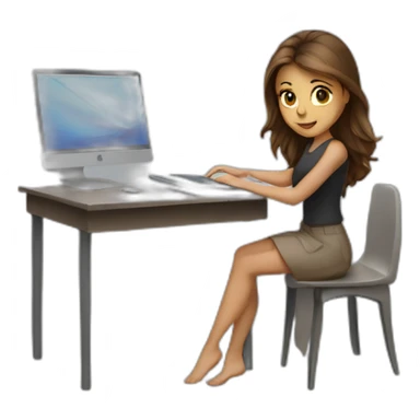 Beautiful programmer girl with brown hair working with MacBook sticker