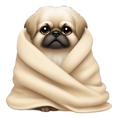 White Pekingese cozy in beige blanket sticker