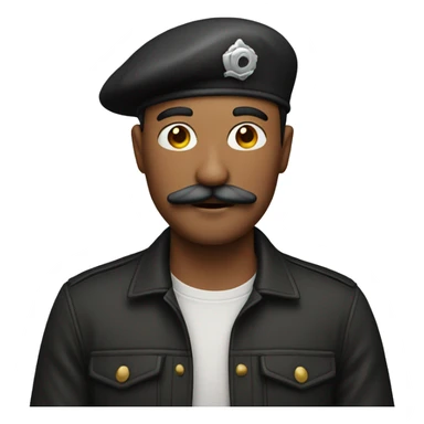 man with mustache wearing a beret sticker