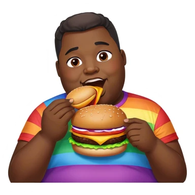 very plus size obese black man with a rainbow shirt eating a burger  sticker