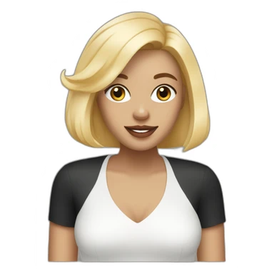 Blond lady with shoulder length bob haircut and a black and white Pitbull sticker
