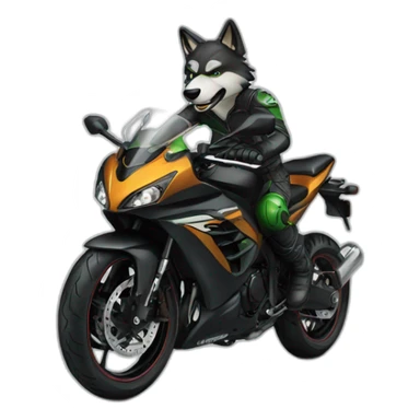 Wolf driving motorcycle Kawasaki Ninja sticker