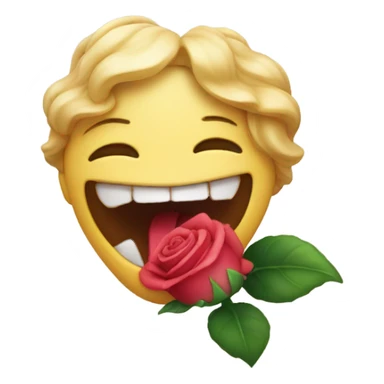 smirking emoji biting rose in its mouth sticker