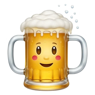 classic yellow beer mug with frothy foam, being lifted as if to drink, apple emoji style sticker