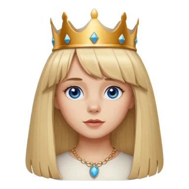 simple Blonde girl with bangs, long straight seductive hair and blue eyes, and a simple crown. giving cockerspaniel energy head only sticker