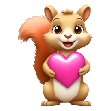 cute squirrel holding two pink revolving hearts sticker