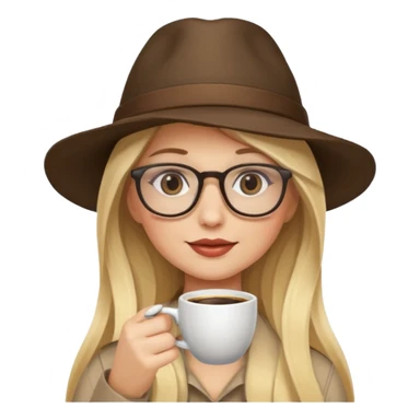 long hair blonde woman drink coffe with hat and glasses sticker