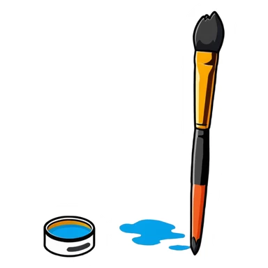 Artistic studio with paint splatters, paintbrushes, and creative tools sticker