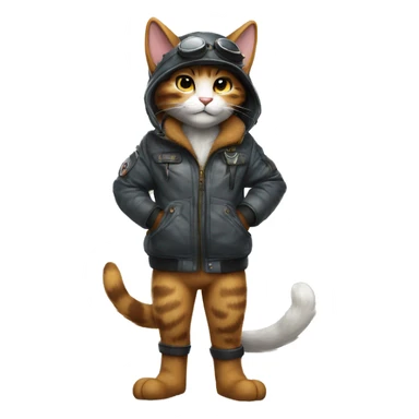 Anthro Fur-Sona feline-Fakémon with an aviator jacket gloves and cap Full Body sticker