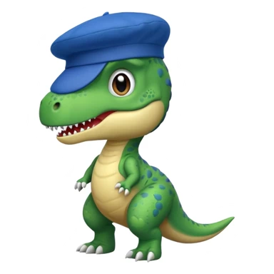 Let’s do a cute green T Rex dinosaur with a blue French beret sticker