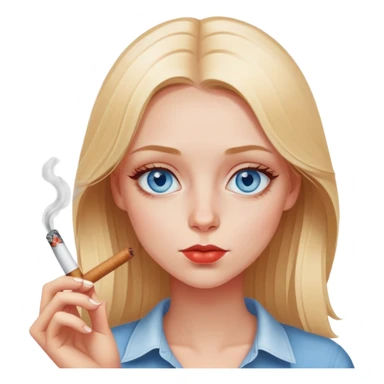 a blonde girl blue eyes (light red whites of eyes) smoking a blunt looking relaxed sticker