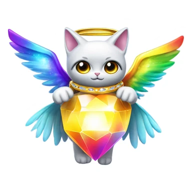 Transcendent Heavenly Rainbow 4d Diamond ultra mega surpream beyond Omni-Cat God with wings and a ring around its body and another ring above it’s head full body sticker
