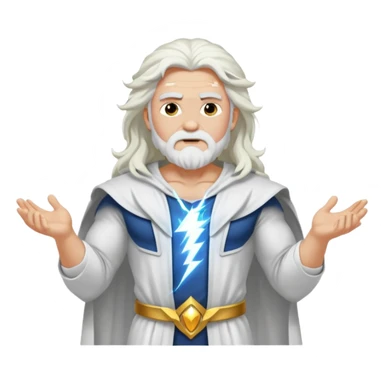 Zeus, whole body, white clothes, long white  hair, lightnings sticker